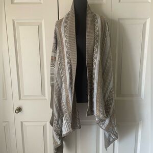 SUNDANCE |  Fair Isle Cardigan. Open front. Boho. Gray tones. Size Petite Medium